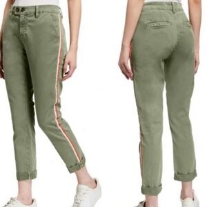 Frame Women's Green Mid Rise-Stretch Slim Straight Side Stripe Jeans